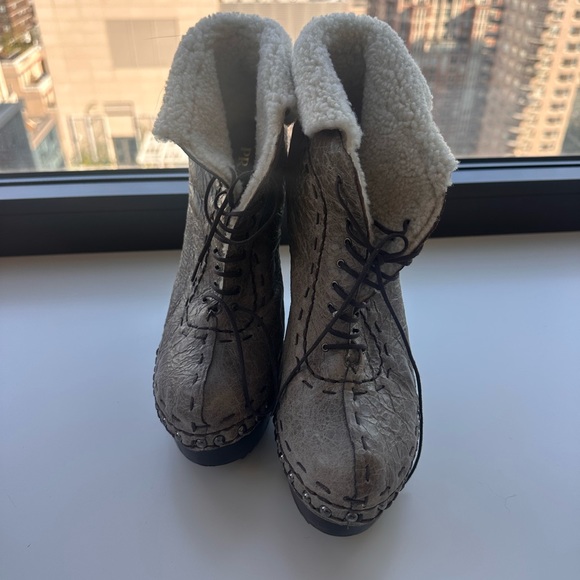 Prada Platform Lace-up Boots Shearling - Picture 1 of 7